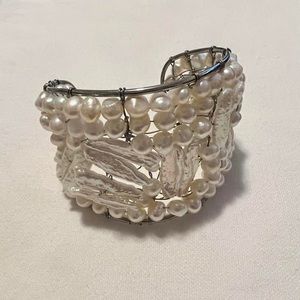 Vintage Large Genuine Fresh Water Pearl Bridal Bracelet Cuff